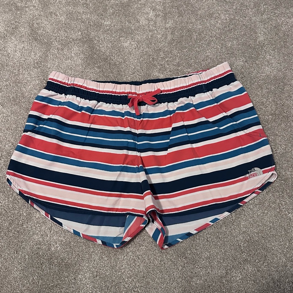 The North Face Women's Striped Flash-Dry Shorts - orange, Blue, White, size XL
